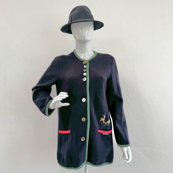 Geiger Austria Wiesn Oktoberfest Jacket Alpine Boiled Wool Cardigan Sweater Coat - Picture 3 of 16